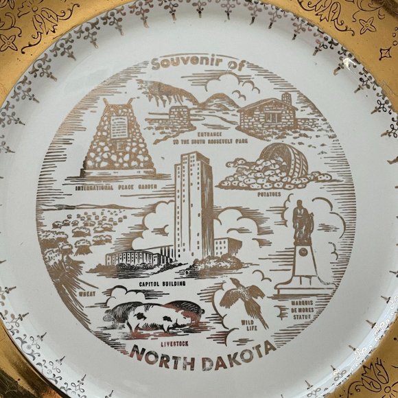 Vintage Sabin Crest O Gold North Dakota State Plate Souvenir Collector 22K Gold - Picture 7 of 15